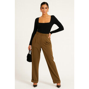 Vintage Margaret Howell Trousers Womens Pants 12 Tan Pleated Quiet Luxury Cuffed